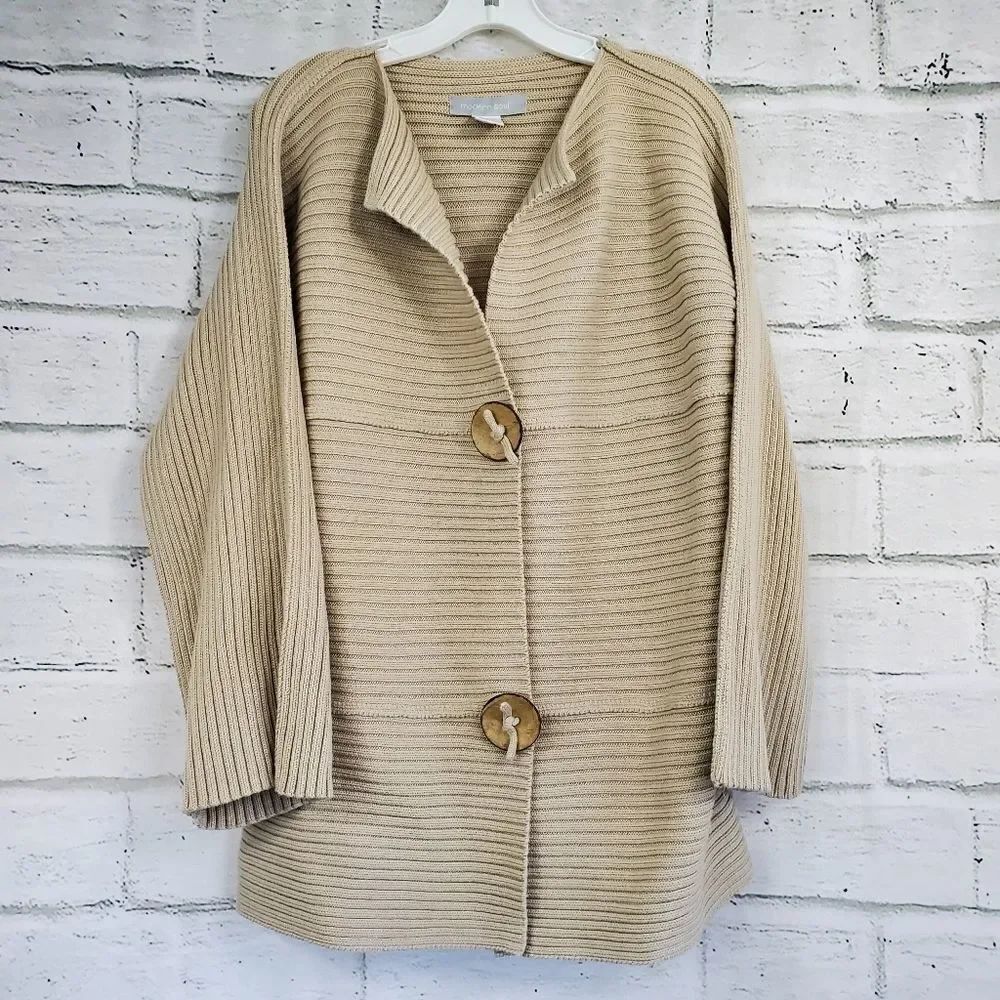 Modern soul beige button front cardigan jacket